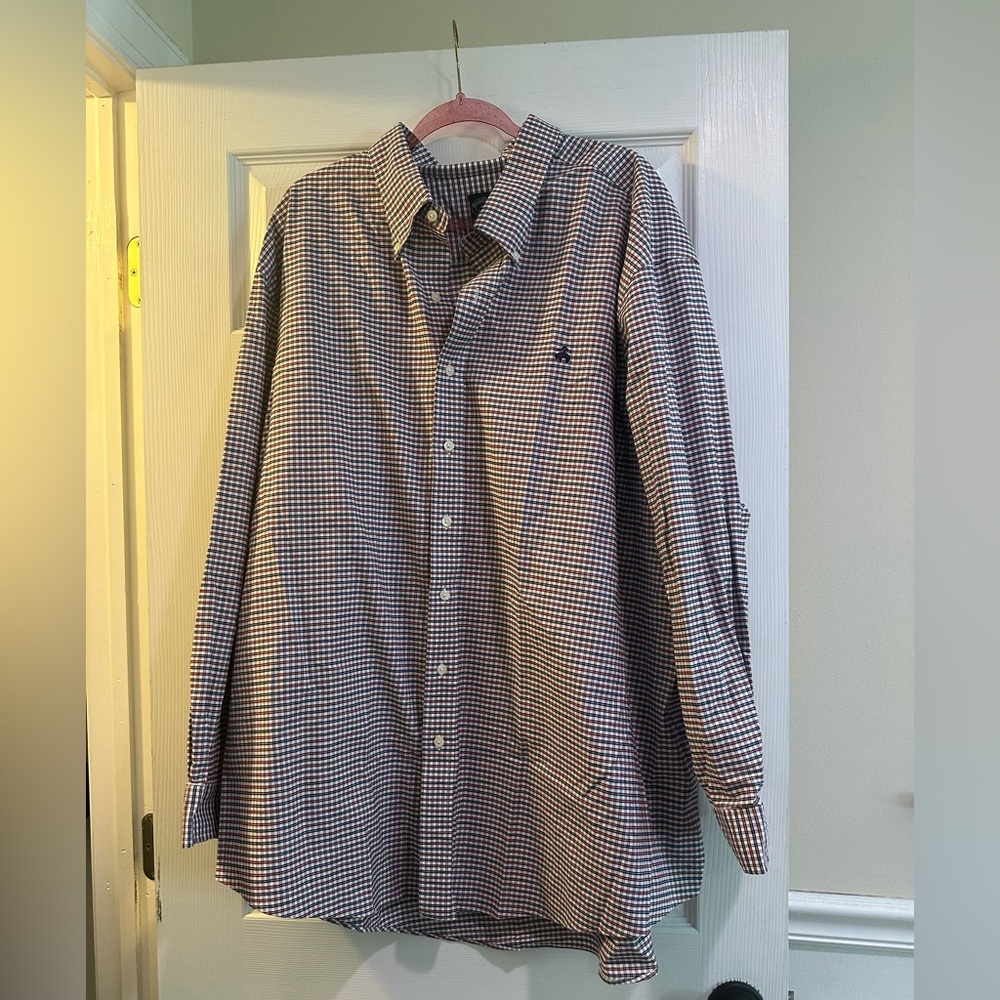 4XL Brooks Brothers Navy and Red Plaid Long Sleeve Dress Shirt